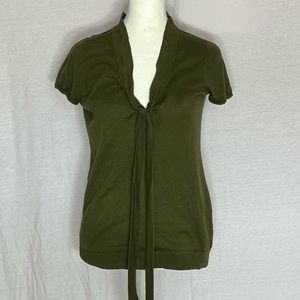 J Crew tie neck short sleeve sweater size XS in olive green